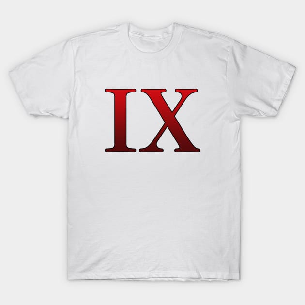 Red Roman Numeral 9 IX T-Shirt by Numerica